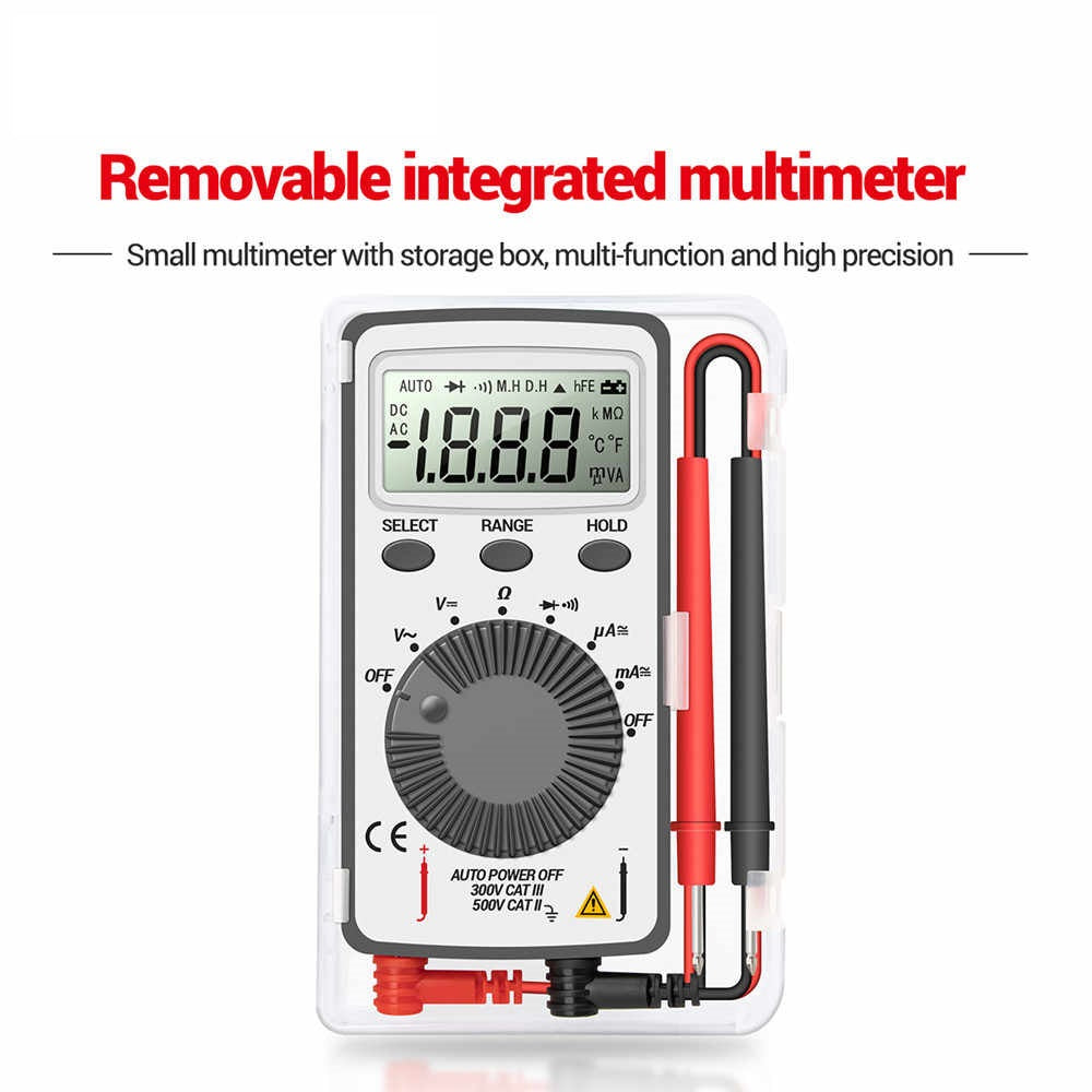 Multimeter: Mini Digital Pocket Meter Tester (White) with Plastic Case