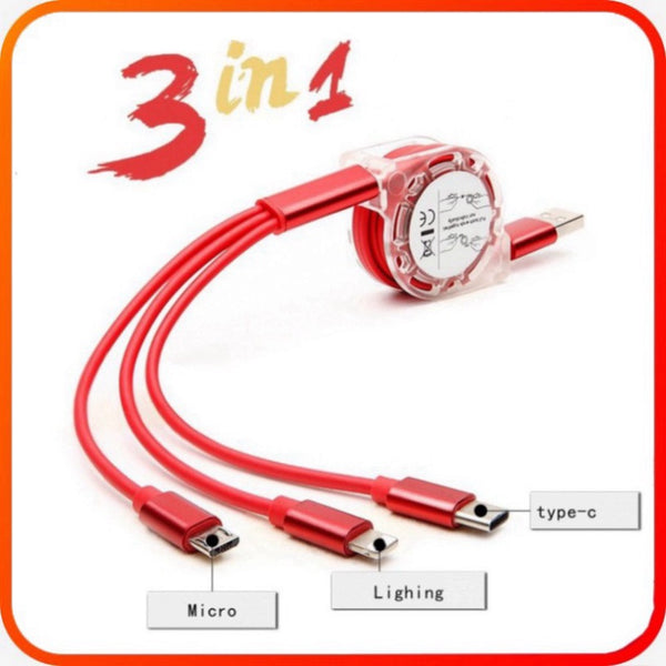 3 in 1 Multi USB Retractable Charging Cable (Type-C Lightning & Micro)