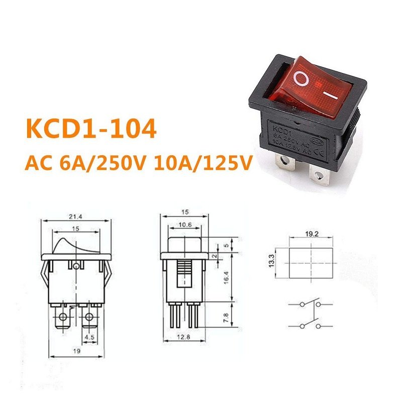 KCD1 6A 4-Leg 250V SPDT ON-OFF Rocker Switch with Light