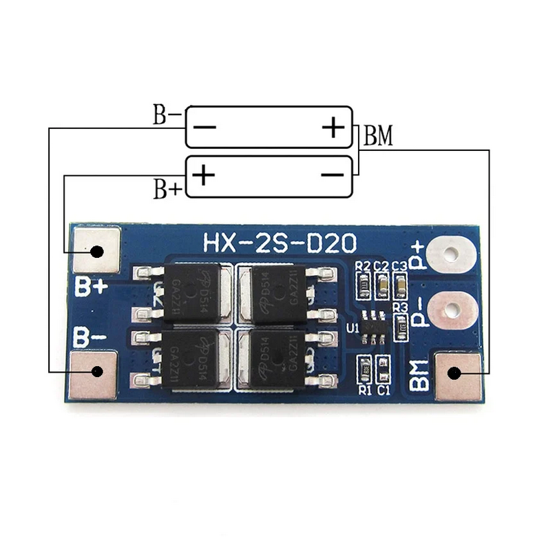 [Type 1] HX-2S-D20 7.4V BMS 2S 20A 18650 Lithium Battery Protection Board