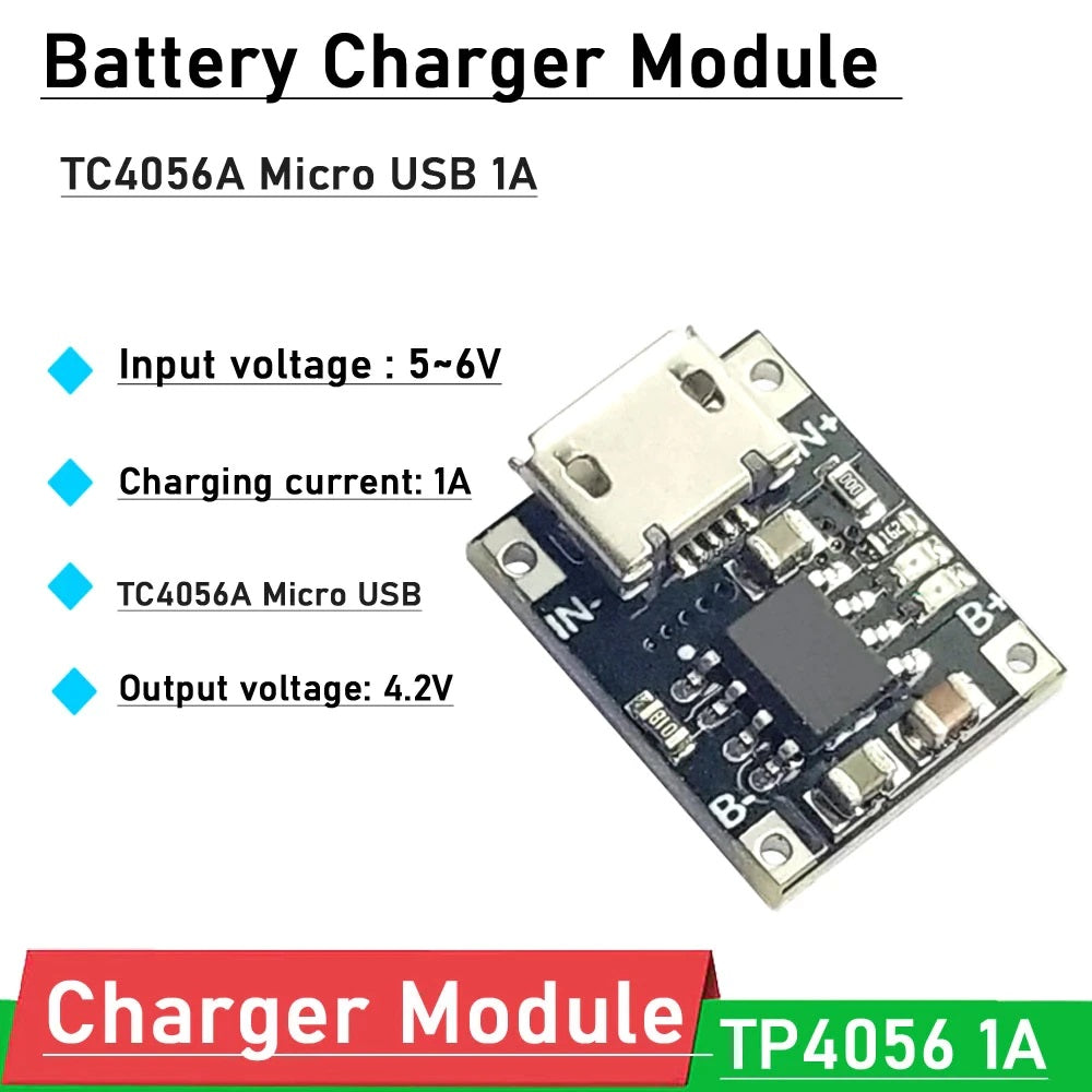 Usb 4056 TC4056 1A 5V-6V 4.2V (Micro USB with Current Protection) Lithium Batte