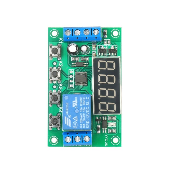 DC 12V 5A YYC-2S Adjustable 4 Digit LED Delay Relay Module Timer Control Switch Board (Green)