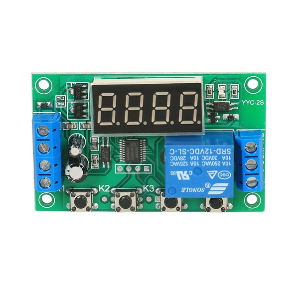 DC 12V 5A YYC-2S Adjustable 4 Digit LED Delay Relay Module Timer Control Switch Board (Green)