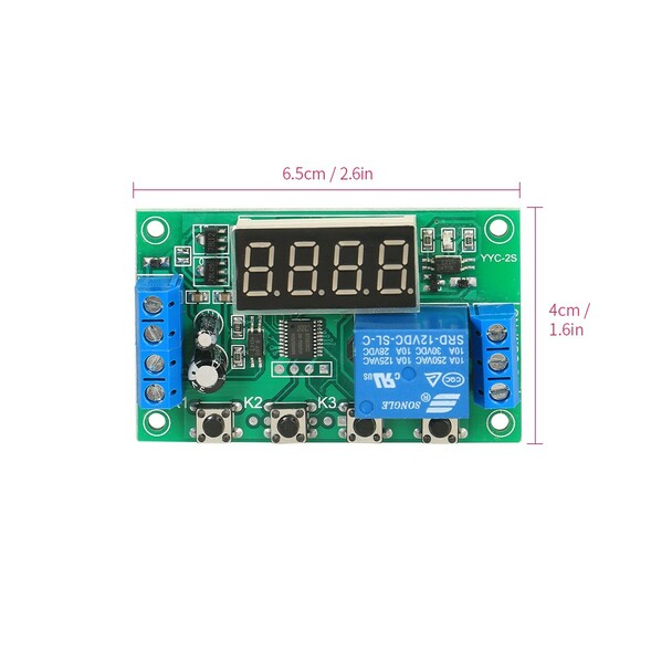 DC 12V 5A YYC-2S Adjustable 4 Digit LED Delay Relay Module Timer Control Switch Board (Green)