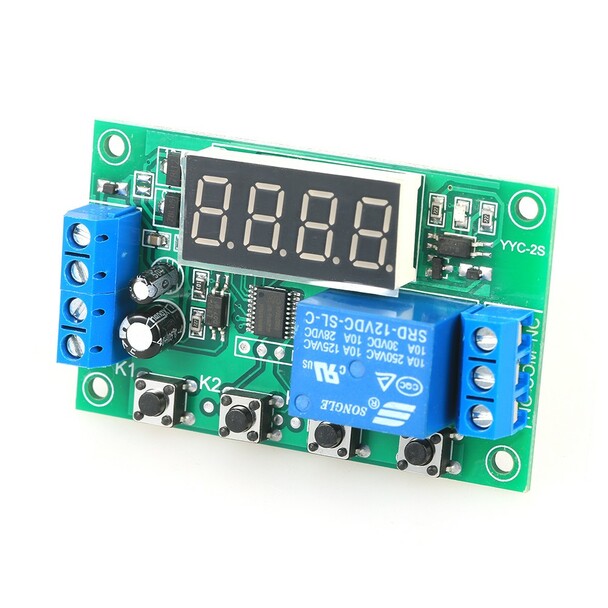 DC 12V 5A YYC-2S Adjustable 4 Digit LED Delay Relay Module Timer Control Switch Board (Green)