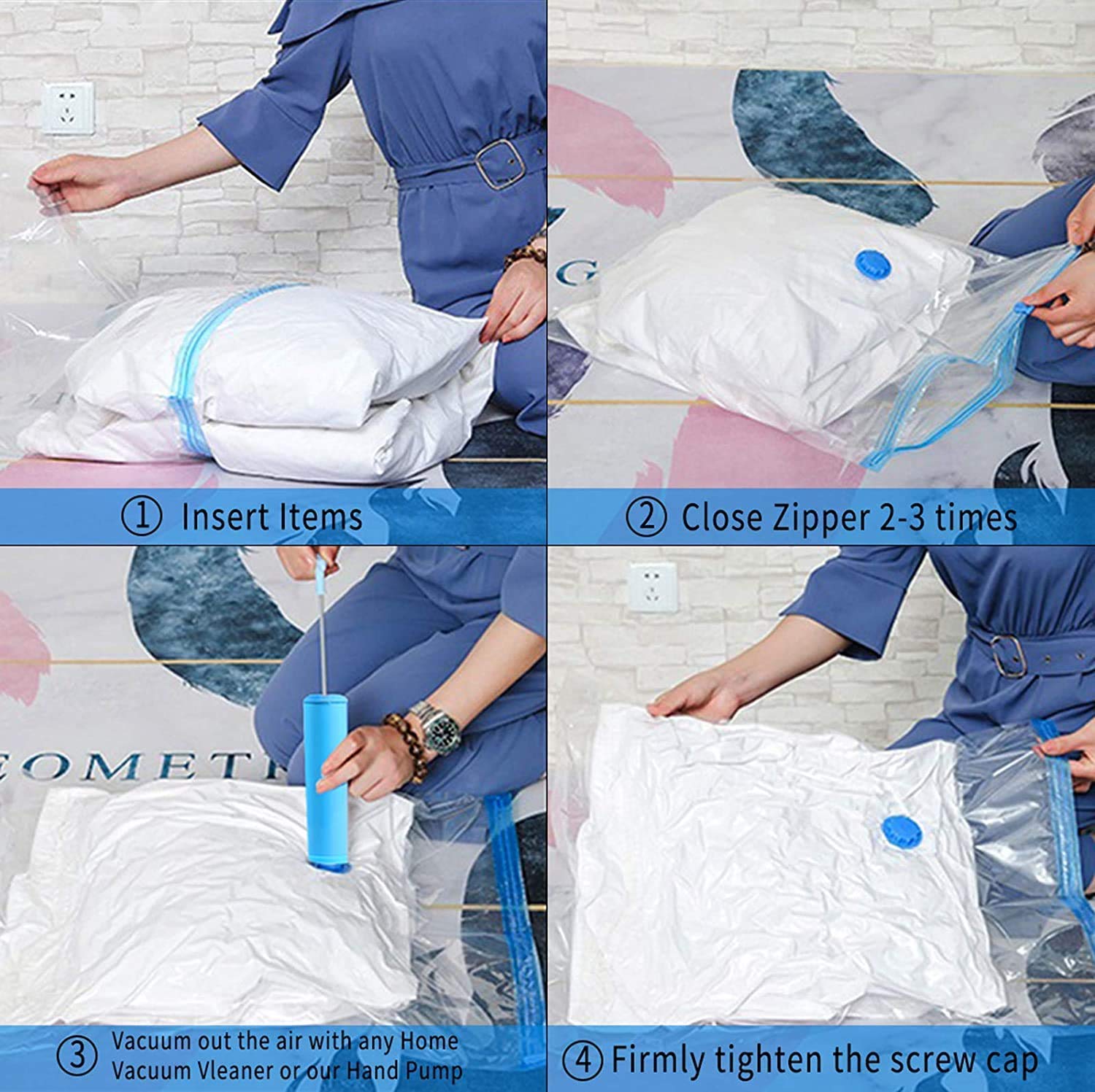 Vacuum Storage Reusable Ziplock Smart Space Saver Bags with Vacuum Hand Pump - 5Pcs of Different Sizes