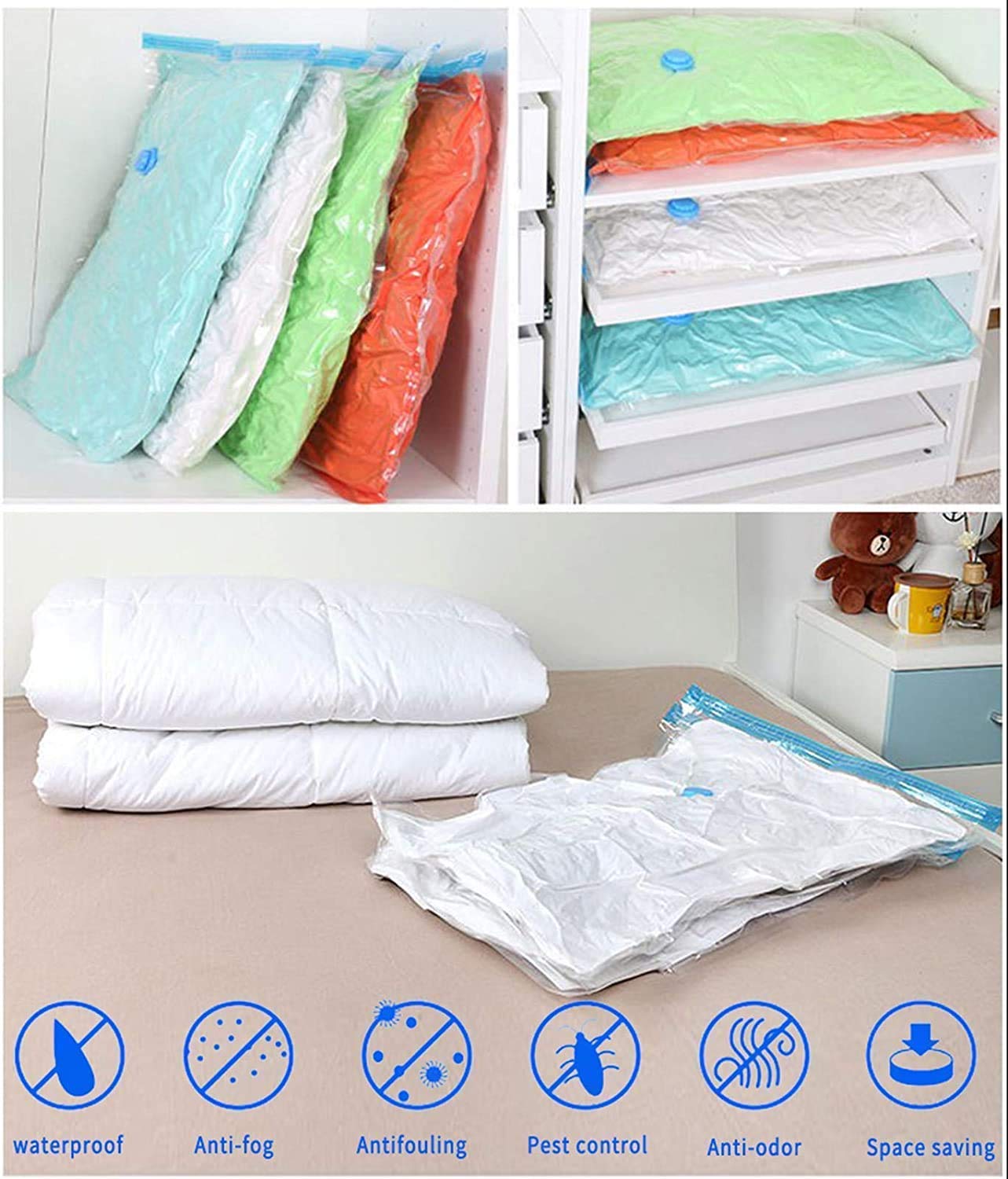 Vacuum Storage Reusable Ziplock Smart Space Saver Bags with Vacuum Hand Pump - 5Pcs of Different Sizes