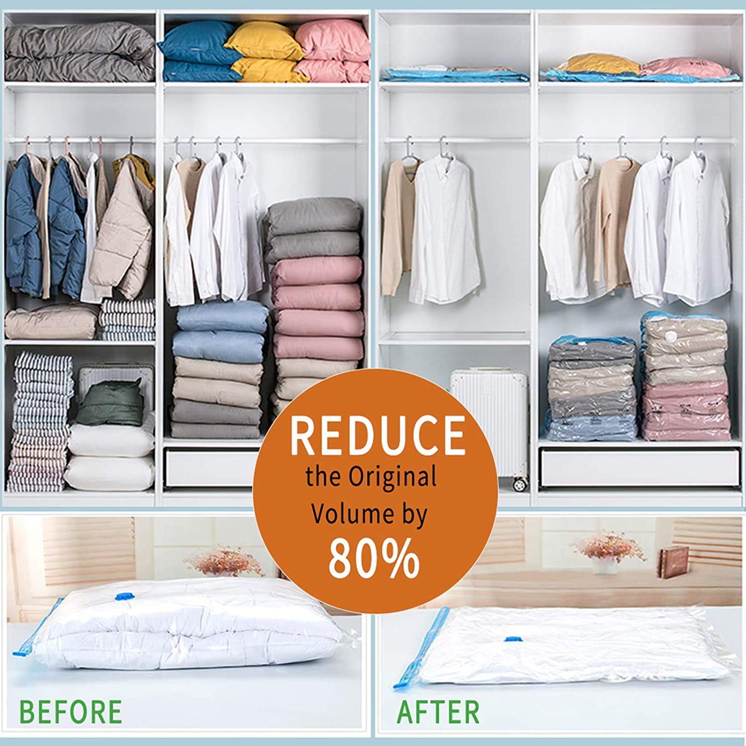 Vacuum Storage Reusable Ziplock Smart Space Saver Bags with Vacuum Hand Pump - 5Pcs of Different Sizes