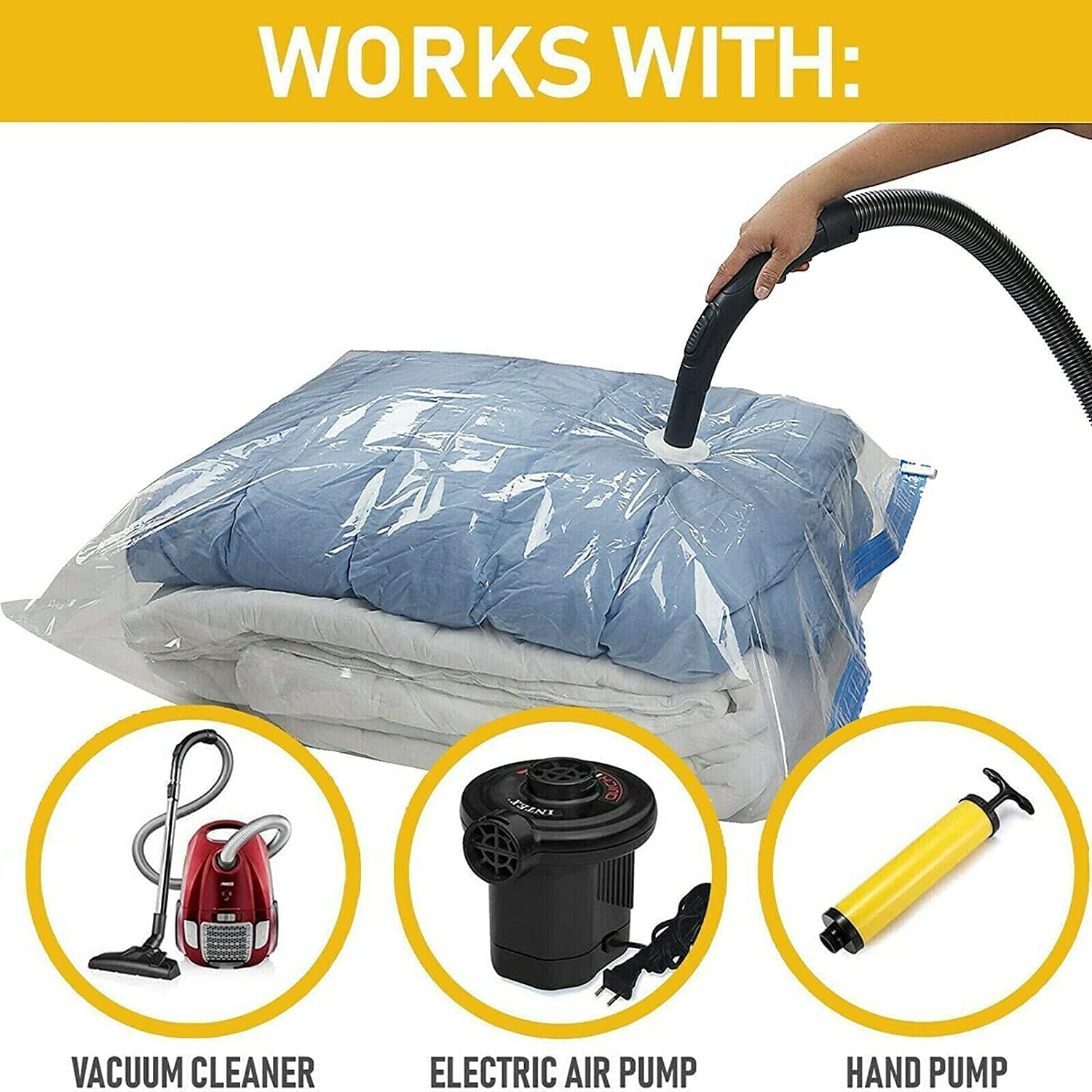 Vacuum Storage Reusable Ziplock Smart Space Saver Bags with Vacuum Hand Pump - 5Pcs of Different Sizes