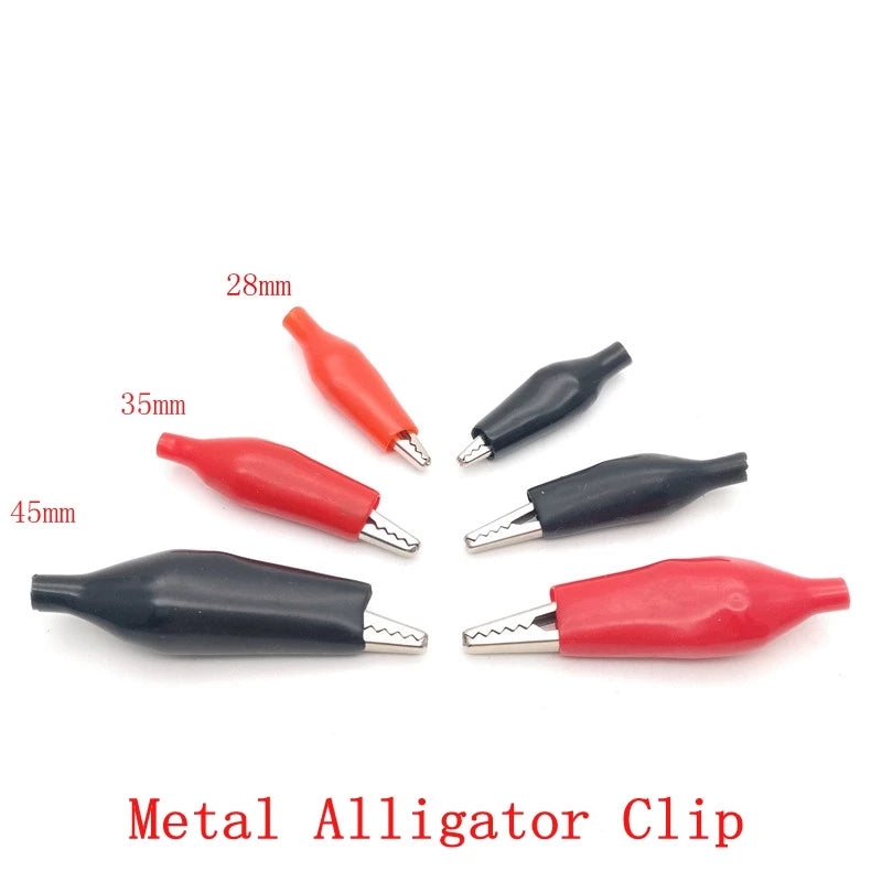 Full Sleeves 28mm Small Alligator Crocodile Clips Pair Red + Black