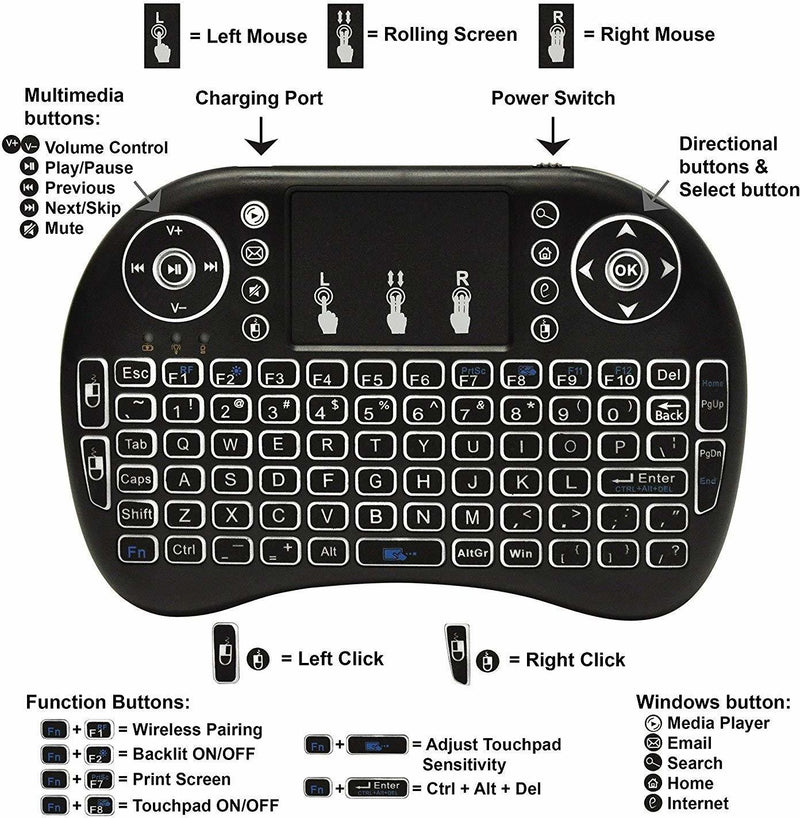 Backlit Mini Keyboard with Touchpad for Laptop/ Tabs/ TV