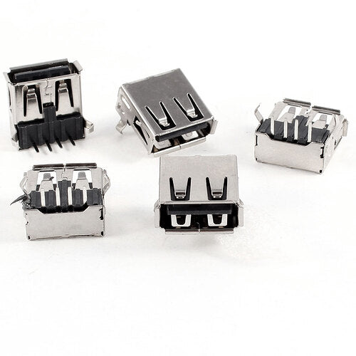 [Type 1] 14mm Female USB A Connector Jack having Collar, 2 Bent Legs, 4 pin Right Angle Socket