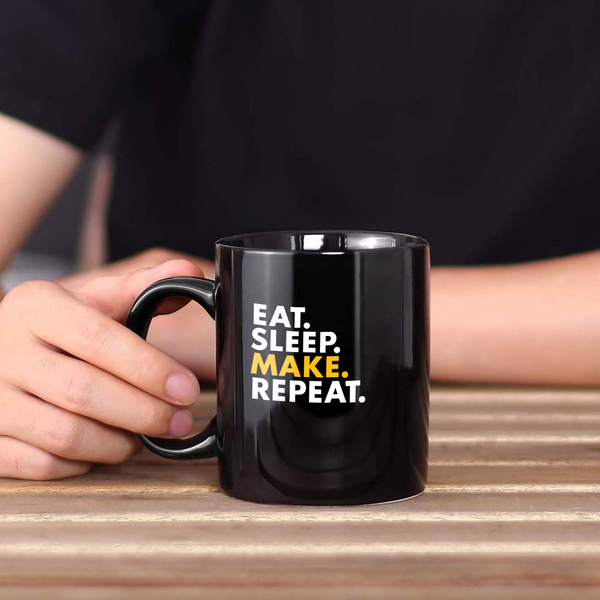 Eat Sleep Make Repeat Black Ceramic Coffee Mug - 330ml