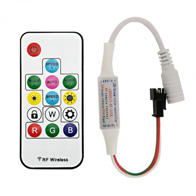 5-24V LED2017-RF-Lock LED Light Strip Wireless Remote Mini RGB Controller (2048px, 358modes)