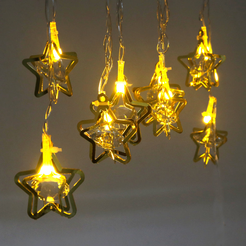 Diamond Led String Light Diamond-in-Star 14 LED Golden String Lights