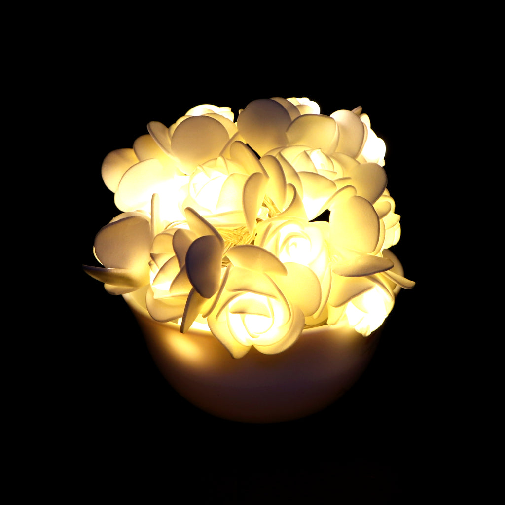Small White Rose 14 LED String Fairy Lights