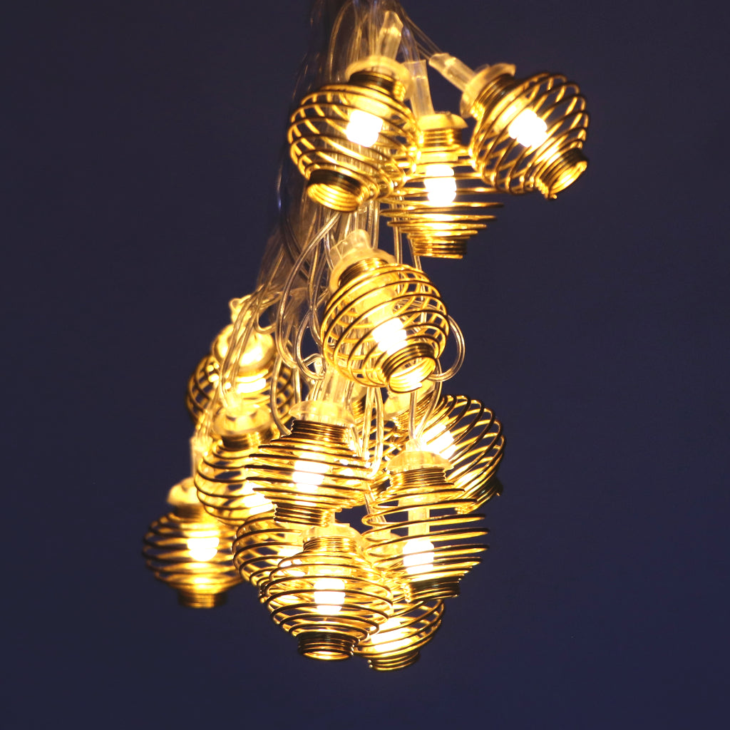 Led Light Spring Metal Spring Shape 14 LED Golden String Lights