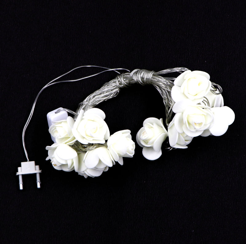 Small White Rose 14 LED String Fairy Lights