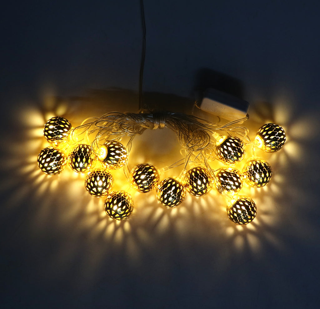 Shape Metal String Metal Ball Shape 14 LED Golden String Lights