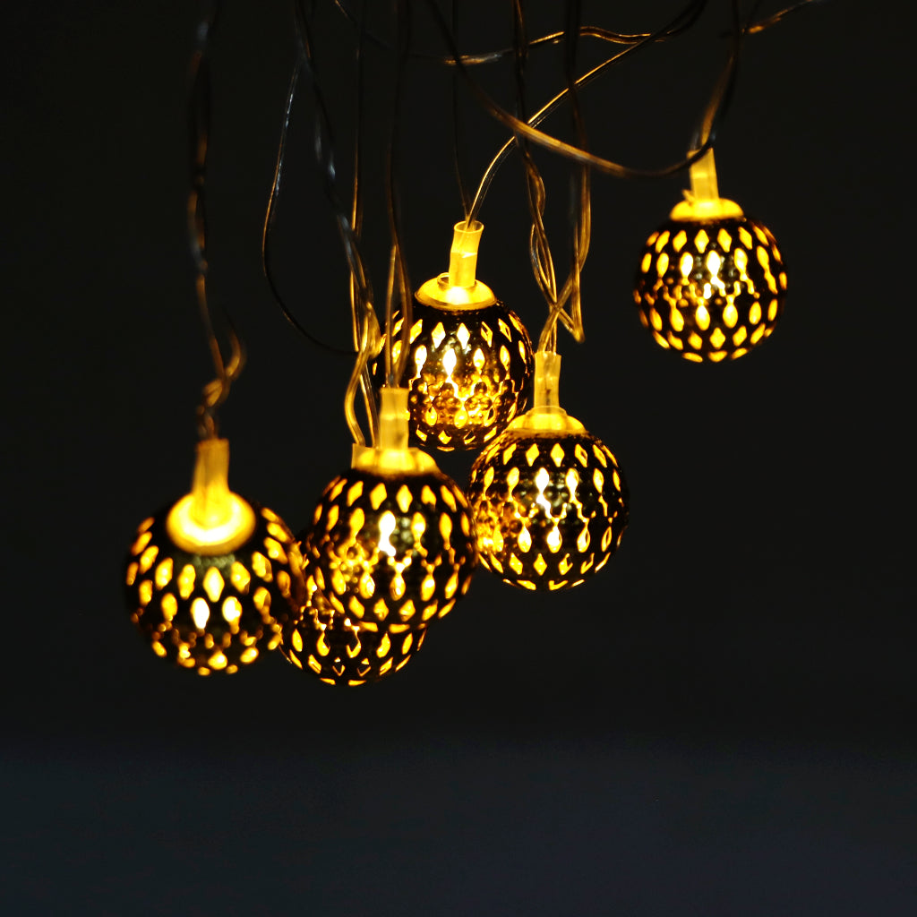 Shape Metal String Metal Ball Shape 14 LED Golden String Lights