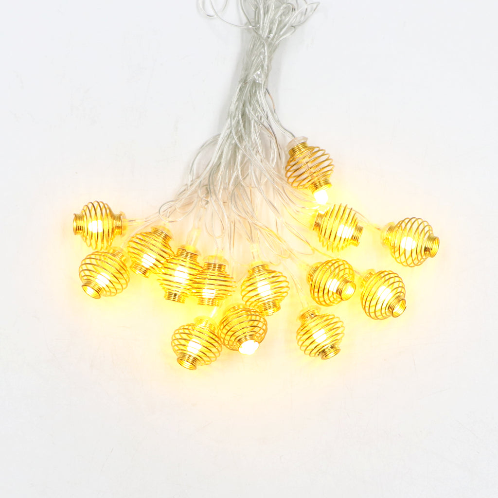 Spring Led Light Metal Spring Shape 14 LED Golden String Lights