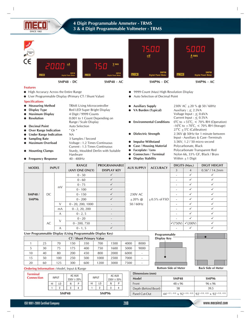 Meco: SMP48 Digital Panel Meter 0-750 AC Voltmeter