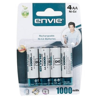 Envie: Rechargeable AA Batteries 1.2v NiCd 1000mah (Pack of 4)