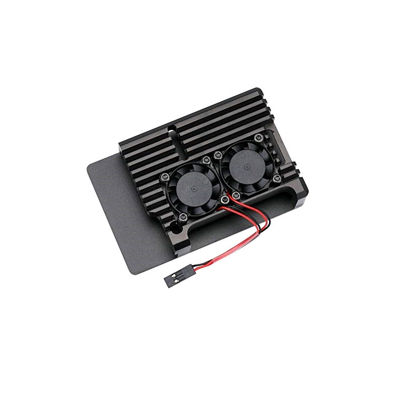Black Aluminum Heat Sink Case with Double Fans for Raspberry Pi 4 Model B