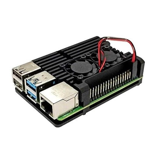 Black Aluminum Heat Sink Case with Double Fans for Raspberry Pi 4 Model B