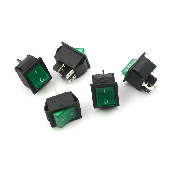 KCD4 16A 250V DPST ON-OFF 4 Leg Rocker Switch with Green Light