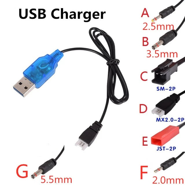 USB Charging Cable including Charging Protection BMS with MX2.0-2P Plug for Ni-CD/Ni-MH Battery RC Cars/ DIY